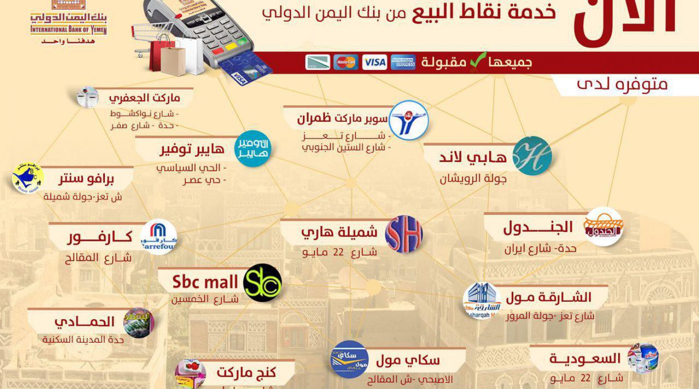 التسوق بالبطائق الإئتمانية عبر شبكة نقاط بيع بنك اليمن الدولي